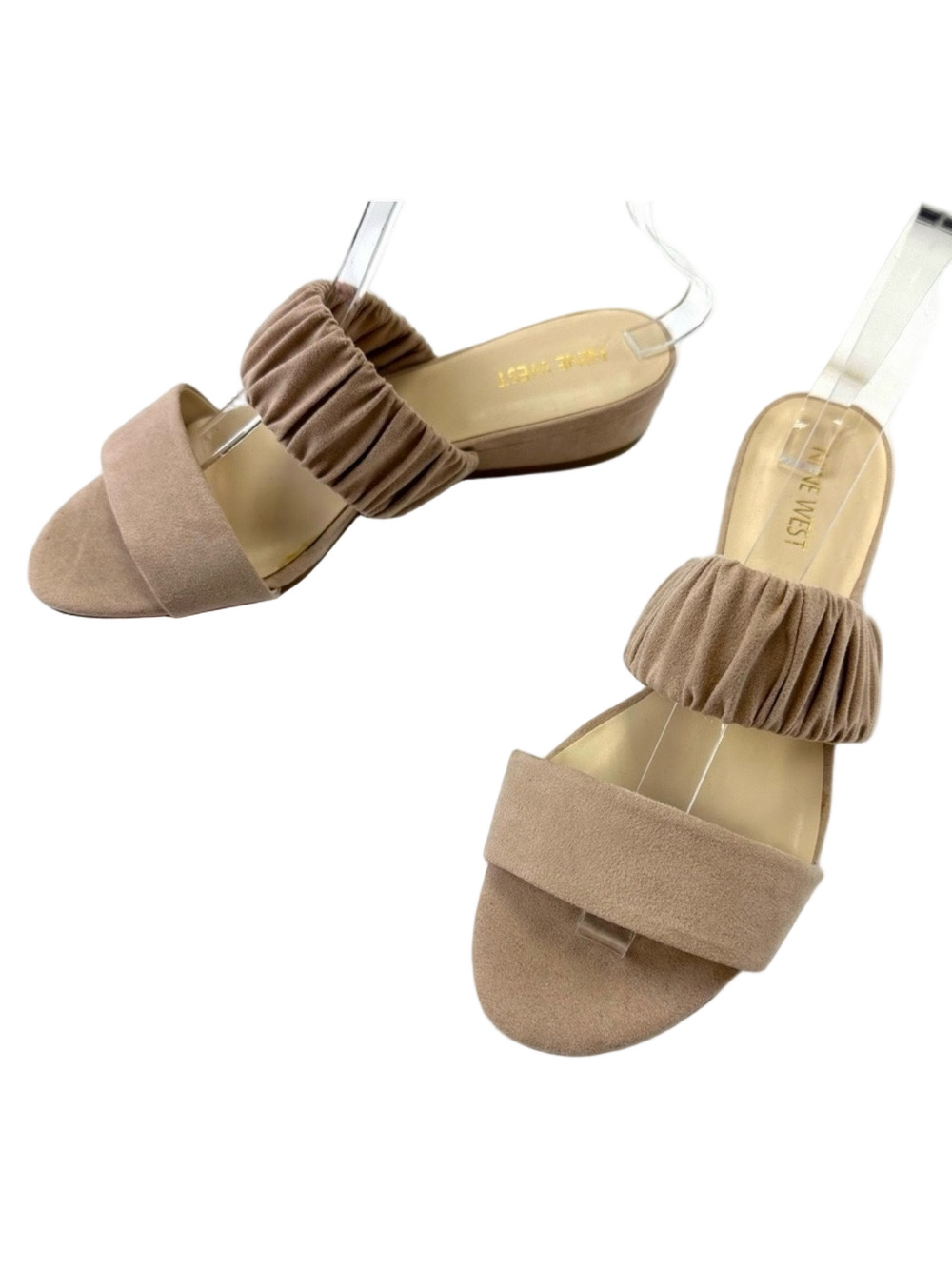 Nine West cream slide sandal Lenny neutral 2 strap low wedge mule sandals 8.5M